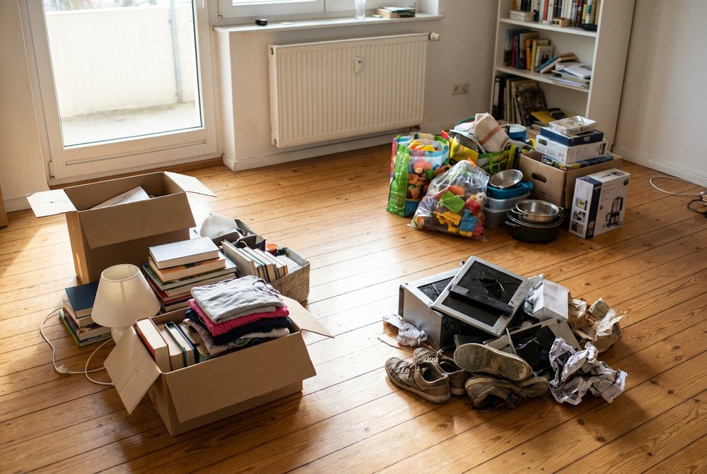 Nach Kategorien sortierte Gegenstände bei der Entrümpelung